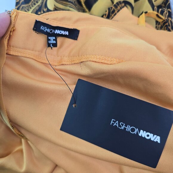 NWT Fashion Nova Yellow Black That Time of Day Deep V Maxi Flowy LOw Back Dress - Picture 10 of 11